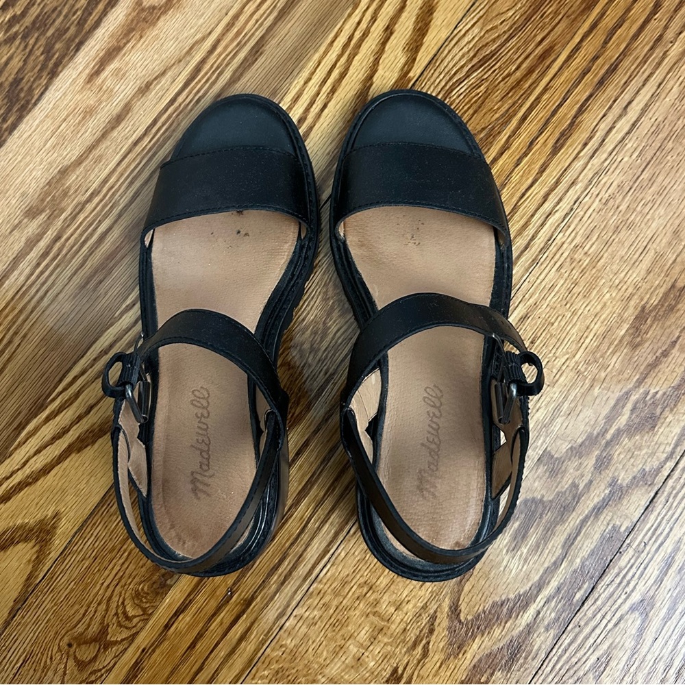 Madewell Black Leather Sandals, Size 7
